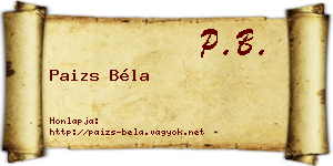 Paizs Béla névjegykártya